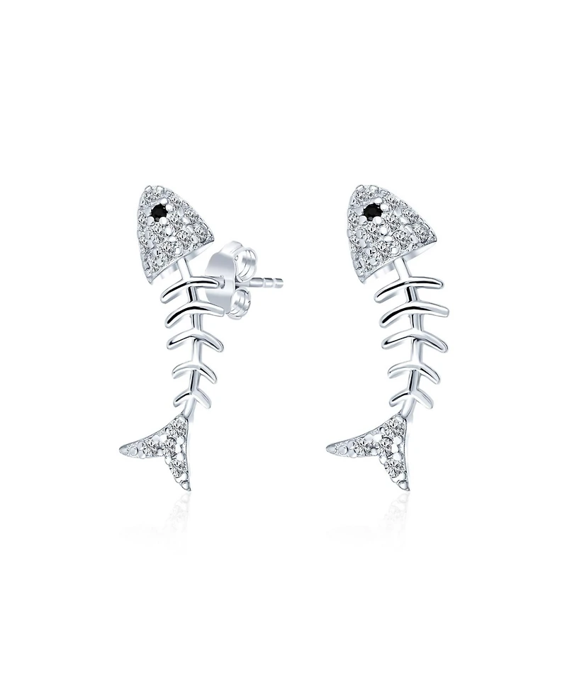 Bling Jewelry Nautical Beach Vacation Cz Stud Earrings Fishbone Design in Sterling Silver