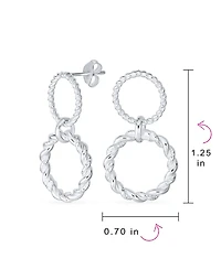 Bling Jewelry Classic Geometric Round Dangle Earrings Double Circle Sterling Silver