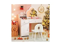 Kids Vanity Table with Cloud Mirror, Chair, and Open Shelf for Bedroom or Playroom