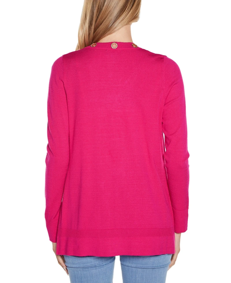 Belldini Women's Rhinestone Grommet Open-Front Cardigan Sweater