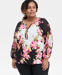 Jm Collection Plus Printed Embellished Top
