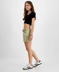 Dollhouse Juniors' Belted Ripped Cuffed Shorts