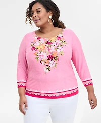 Jm Collection Plus Printed 3/4-Sleeve Top, Exclusively at Macy's