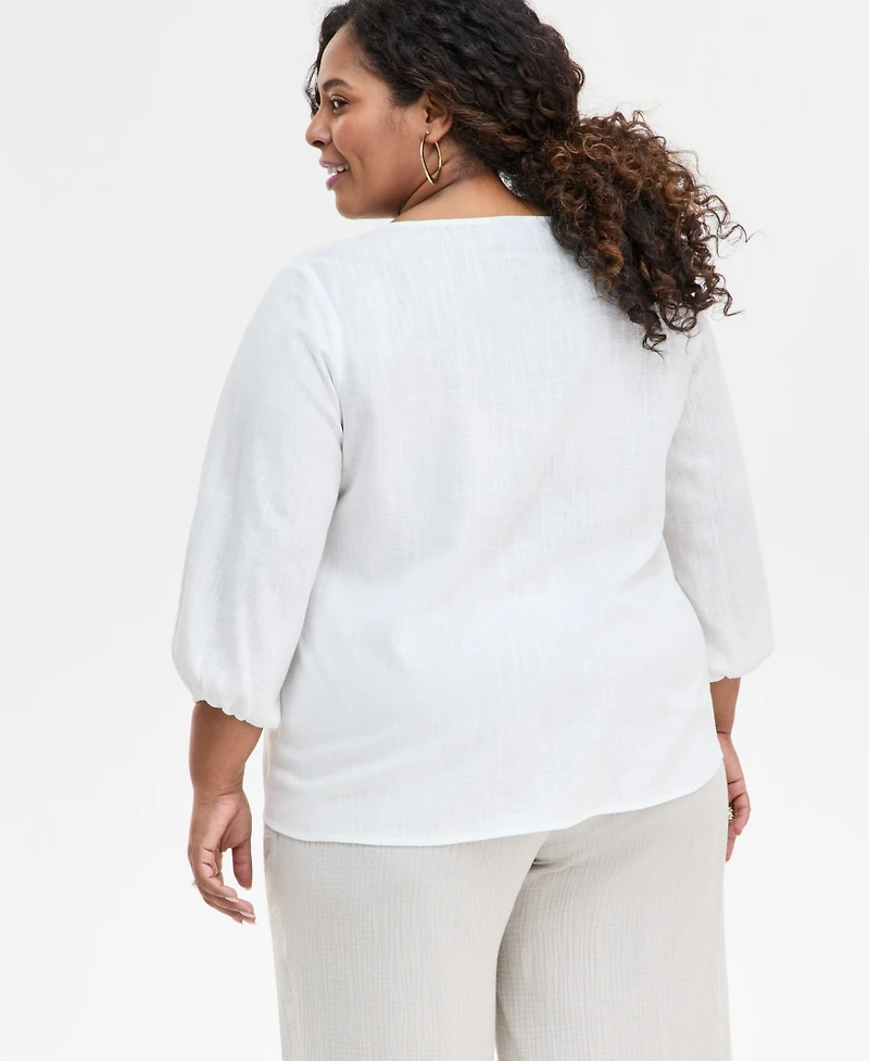 Jm Collection Plus Pleated Split-Neck Top, Exclusively at Macy's