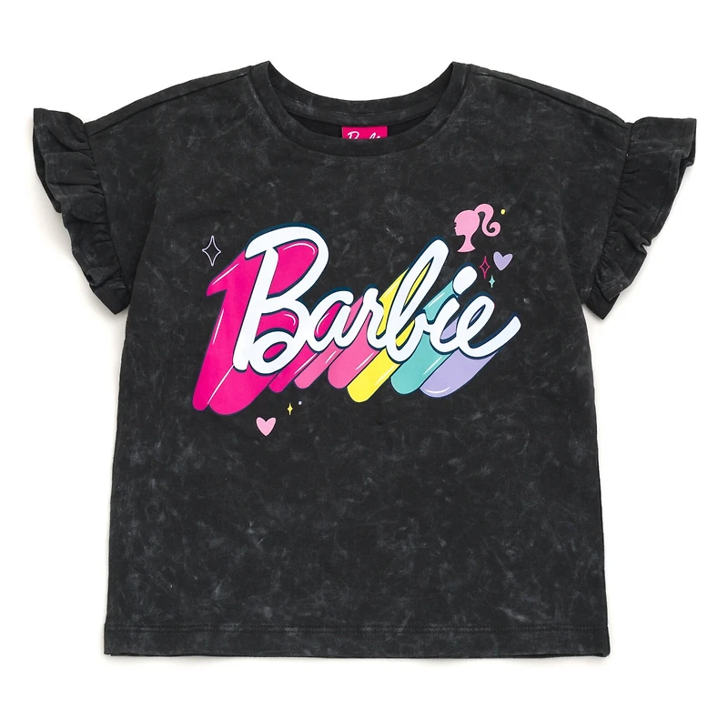 Barbie Little Girls French Terry T-Shirt and Shorts Outfit Set