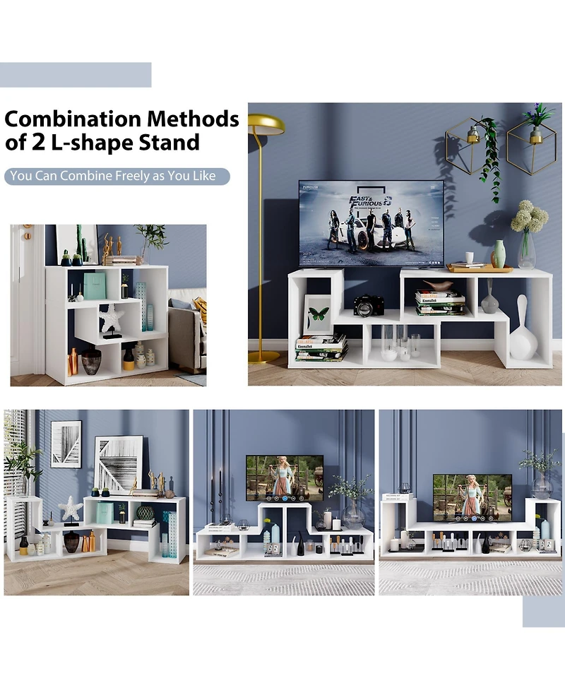 3 Pieces Tv Console Stand Modern Entertainment Center Storage Bookcase