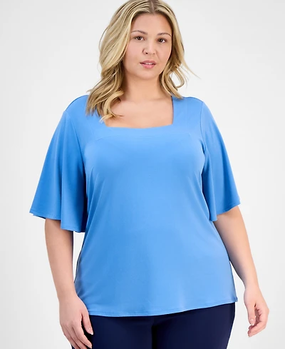 Jm Collection Plus Flutter-Sleeve Top, Exclusively at Macy's