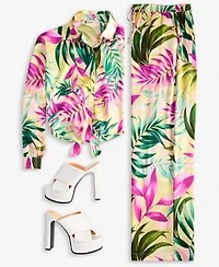 Guess Womens Tie Front Printed Shirt Ines Wide Leg Pants