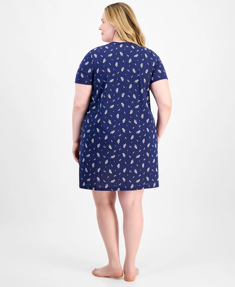 Charter Club Plus Printed Short-Sleeve Sleepshirt, Exclusively at Macy's
