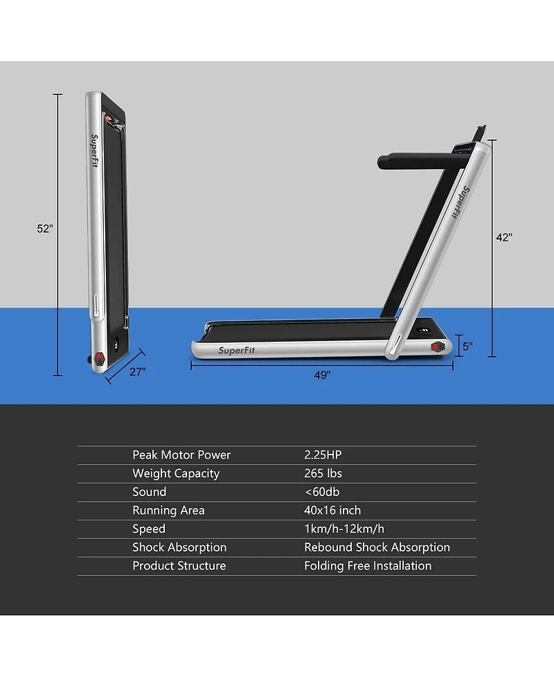 2.25 Hp 2-in-1 Folding Walking Pad Treadmill with Dual Display and App Control