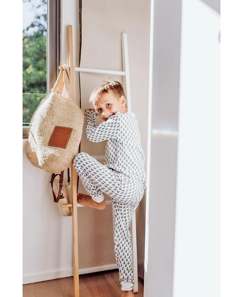 Malabar Baby Little Boys Organic Cotton 2PC Pajama Set, Fort (Blue & White)