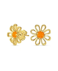 Bling Jewelry Orange Fire Opal Daisy Flower Stud Earrings 14K Gold Sterling Silver