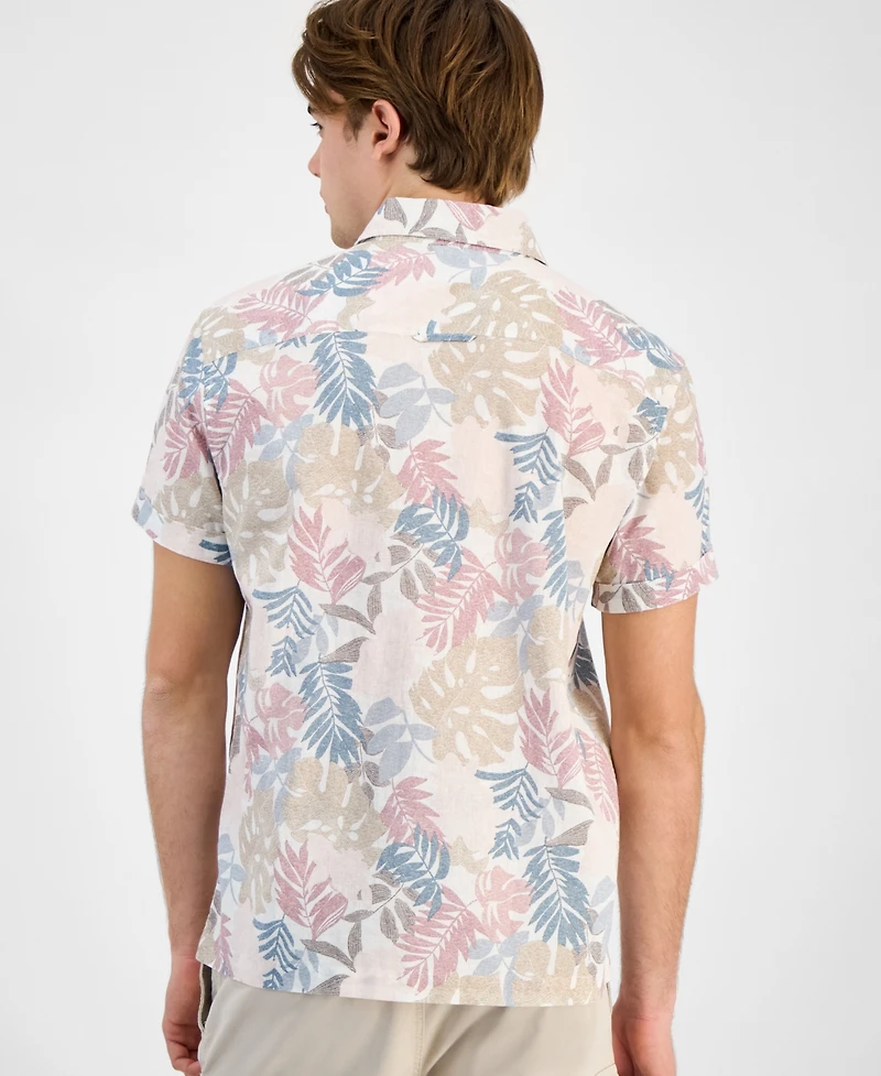 Sun + Stone Men's Dan Regular-Fit Leaf-Print Linen Blend Button-Down Shirt, Exclusively at Macy's