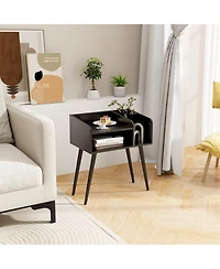 Mid Century Modern Nightstand with Open Shelves for Bedroom Storage