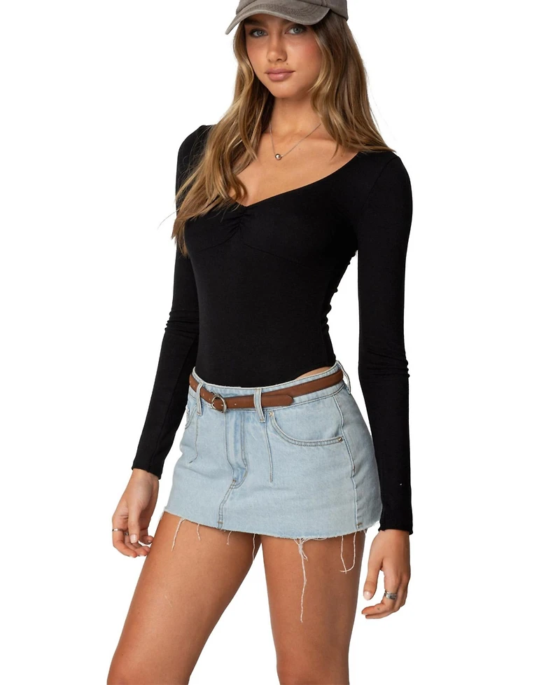 Edikted Womens Jonah Long Sleeve V Neck Bodysuit