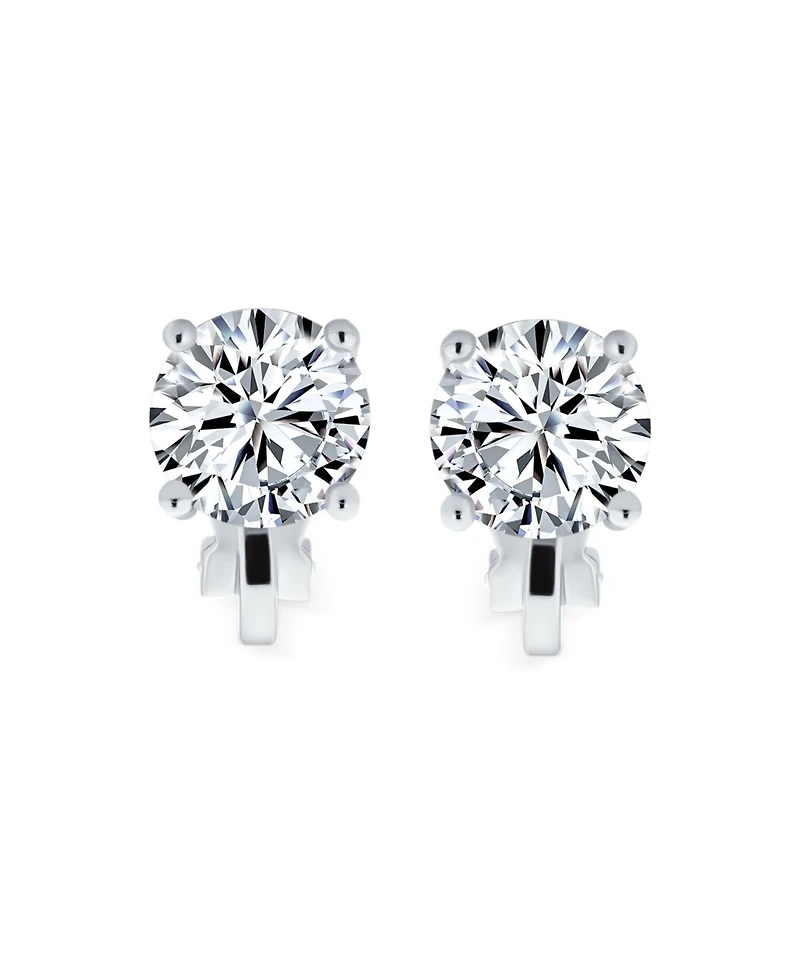 Bling Jewelry 2CT Solitaire Round Cubic Zirconia Cz Clip On Stud Earrings Non Piercing