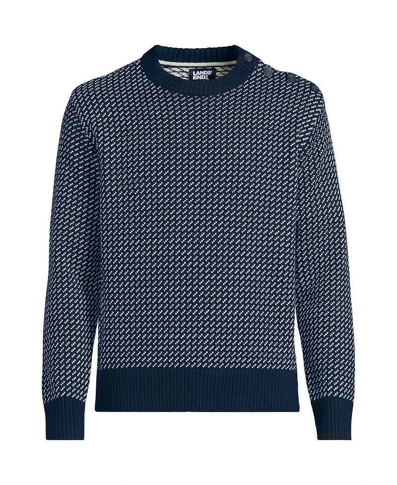 Lands' End Men's Drifter Jacquard Button Up Crewneck Sweater