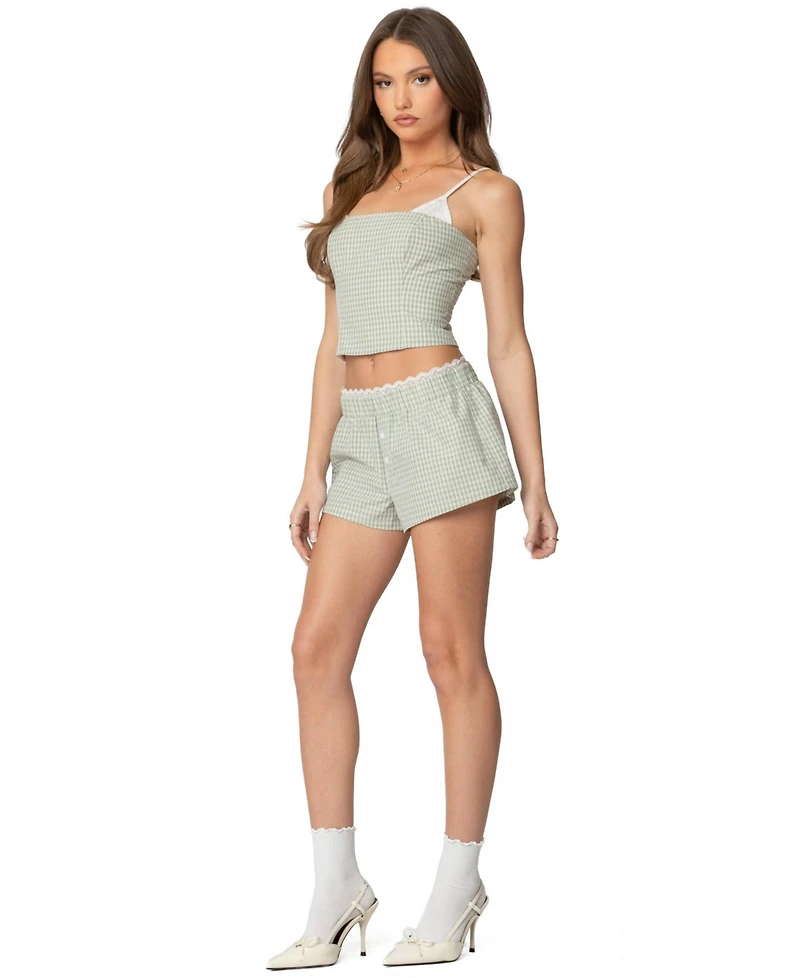 Edikted Womens Lenorah Layered Plaid Corset