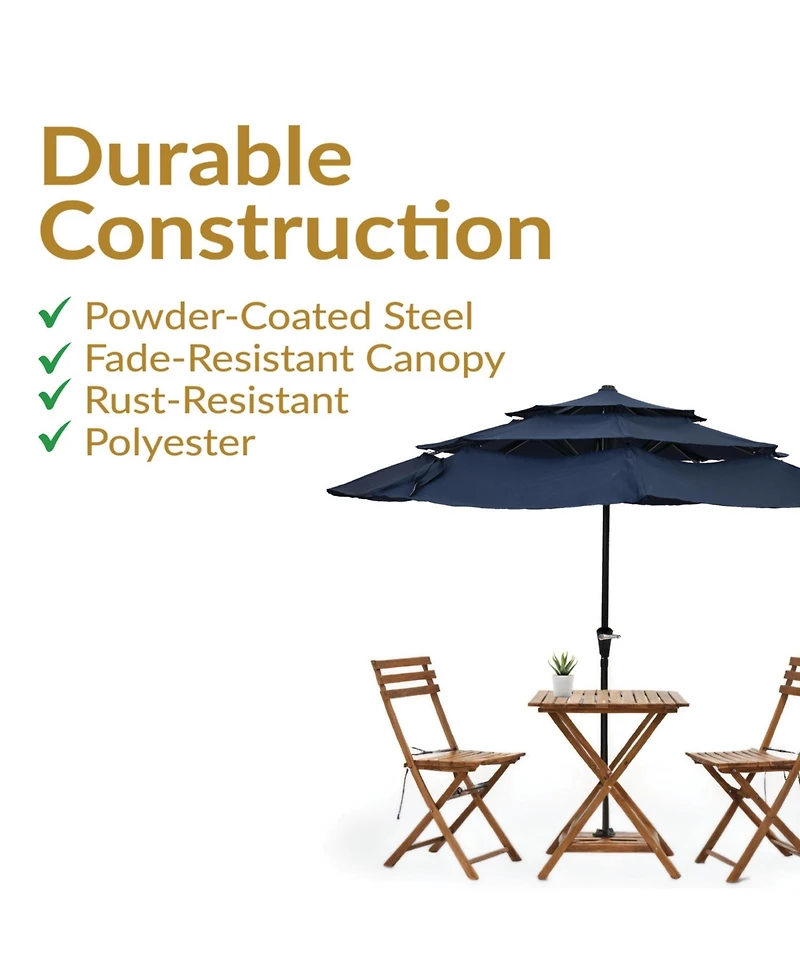 10 ft Outdoor Patio Umbrella with Tilt and Crank - 3-Tier Vented Outdoor Table Umbrella - Navy Blue