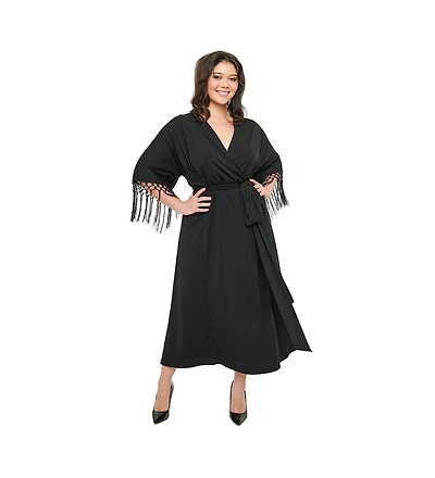 Unique Vintage Plus Tie Wrap Surplice Midi Dress