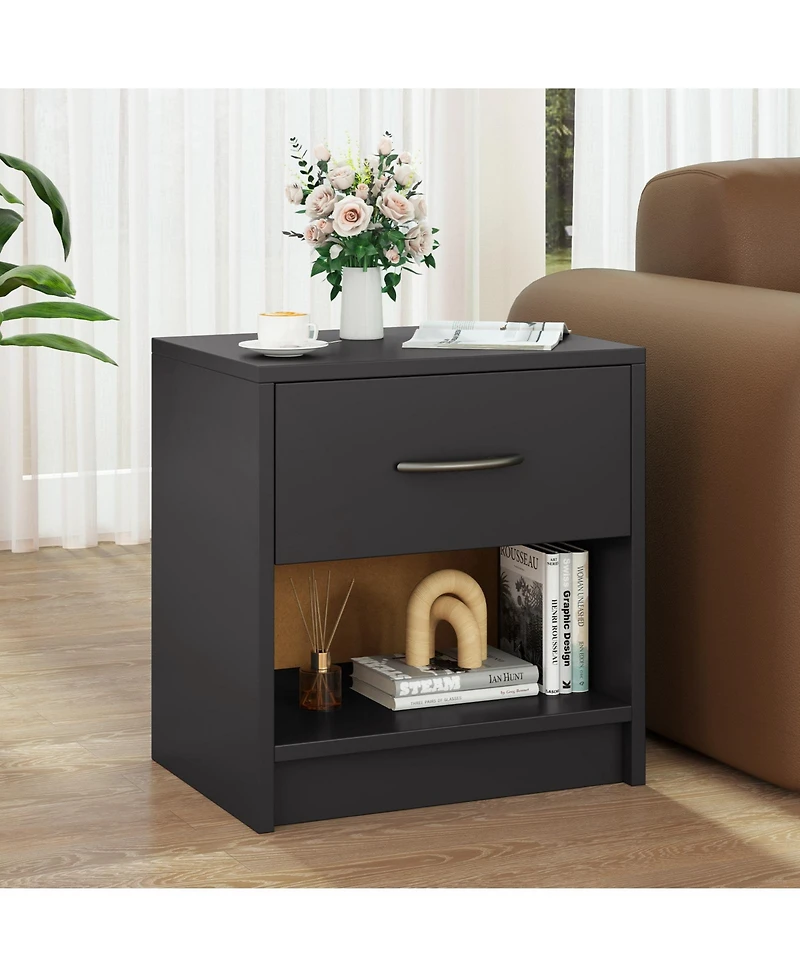 Nightstand with Drawer and Open Shelf for Bedside Storage Bedroom or Guest Room