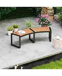 Patio Curved Bench with Slatted Seat and Metal Legs-1 Piece
