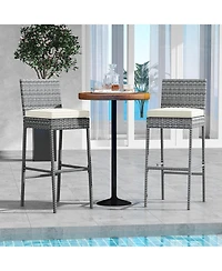 Patio Wicker Barstools with Soft Seat Cushion and Cozy Footrest-Set of