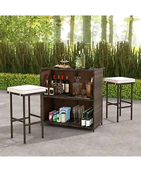 3 Pcs Patio Bar Set with Tempered Glass Tabletop