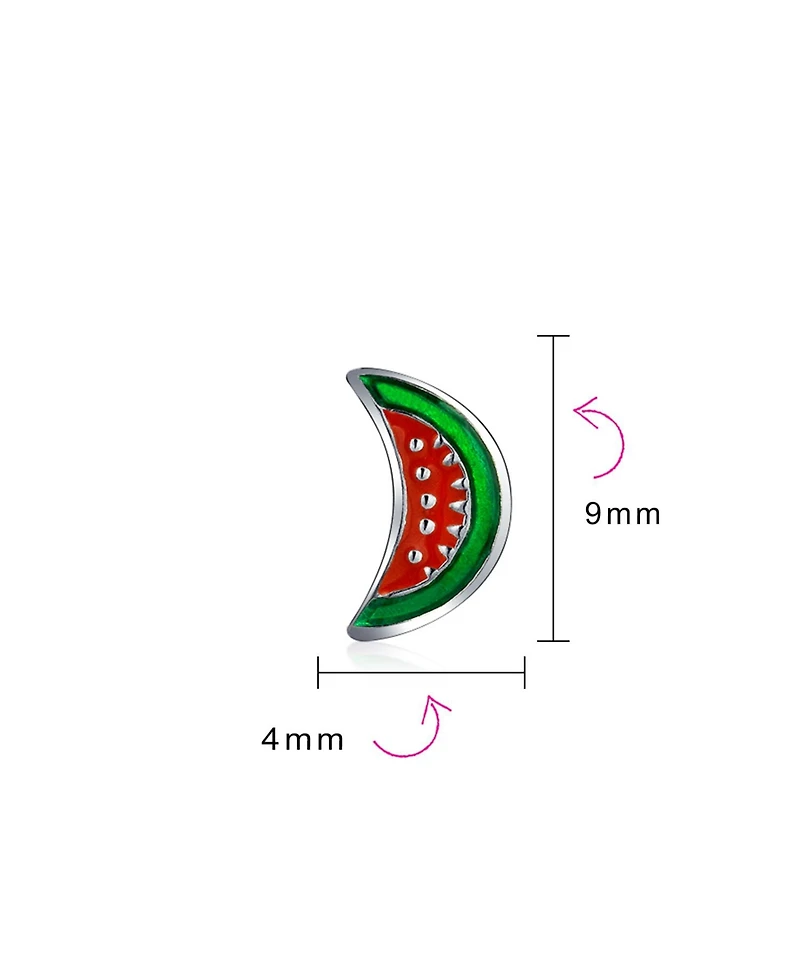 Bling Jewelry Tiny Small Summer Fruit Enamel Red Green Watermelon Stud Earrings .925 Sterling Silver