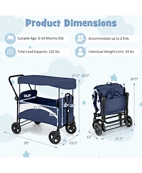 2-Seat Stroller Wagon with Adjustable Canopy and Handles Comfortable and Convenient for Toddlers