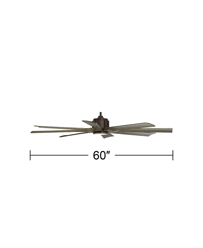 Possini Euro Design 60" Defender Indoor Outdoor Ceiling Fan 8 Blade Led Light Remote Control Oil Rubbed Bronze Finish Oak Finish Blades