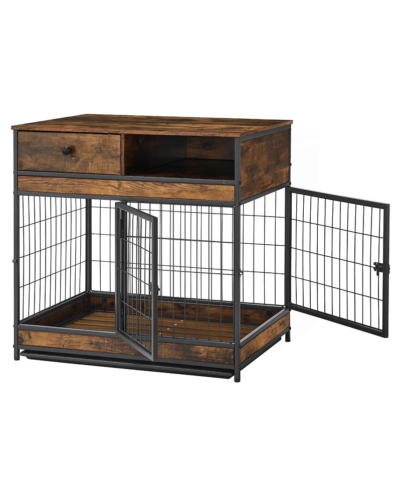 Furniture Dog Cage Crate with Double Doors Rustic Brown