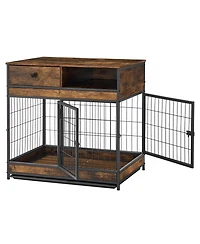Furniture Dog Cage Crate with Double Doors Rustic Brown