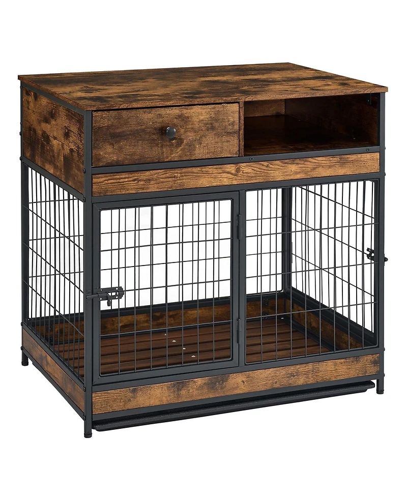 Furniture Dog Cage Crate with Double Doors Rustic Brown