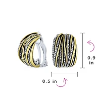Bling Jewelry Half Hoop Shrimp Style Clip-On Earrings Two Tone Caviar Bead Silver Gold Plated