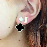 The Lovery Onyx and Gold Clover Drop Earrings 14K Gold