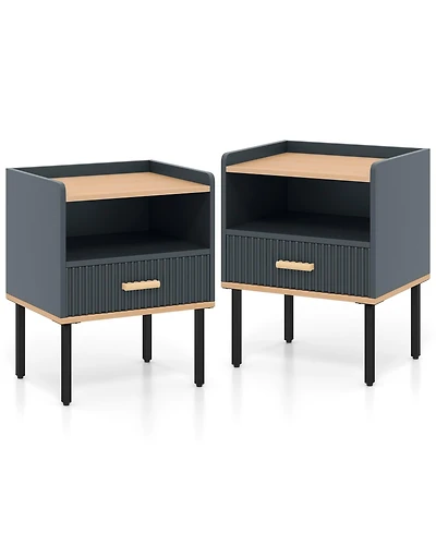 Nightstand Bedside End Table with Drawer and Shelf for Living Room Bedroom-Set of 2