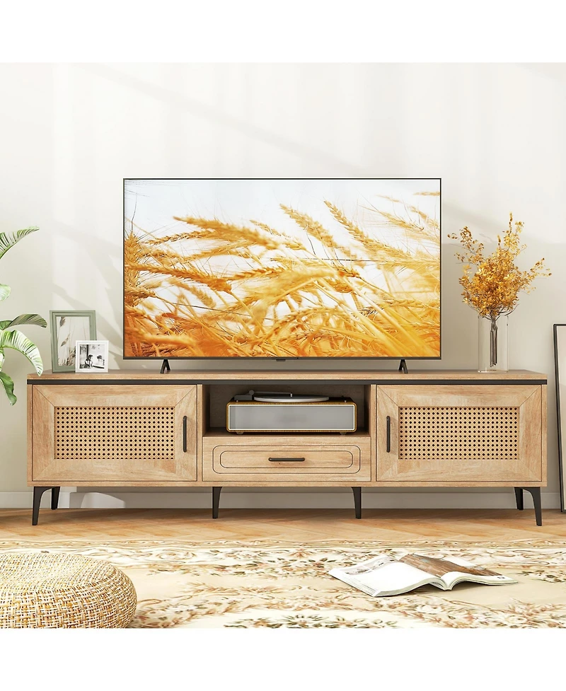 Mid-Century Modern Entertainment Center with 2 Cabinets and Storage Drawer Stylish Tv Stand for Living Room