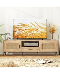 Mid-Century Modern Entertainment Center with 2 Cabinets and Storage Drawer Stylish Tv Stand for Living Room