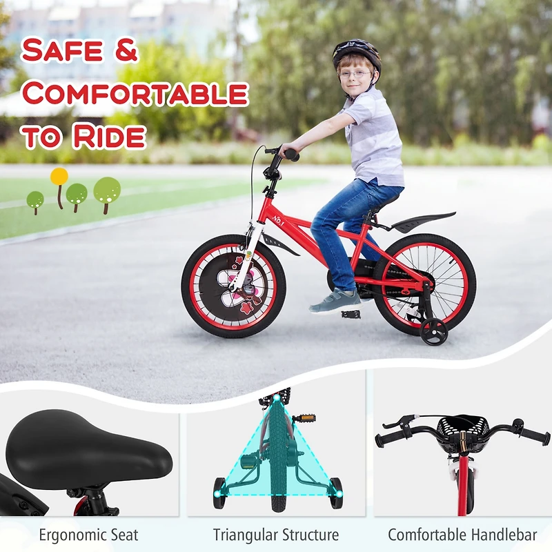 Kids Bike Adjustable with Storage Basket Double Brake for 3-4 Years Old