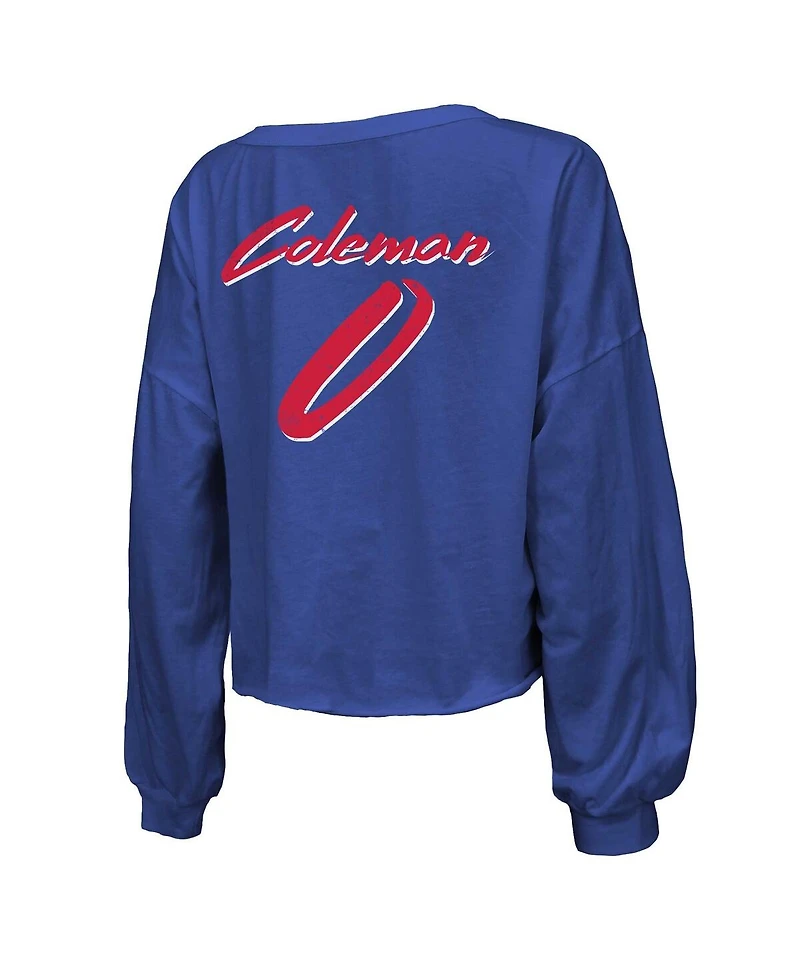 Majestic Women's Keon Coleman Royal Buffalo Bills Name Number Off-Shoulder Script Cropped Long Sleeve V-Neck T-Shirt