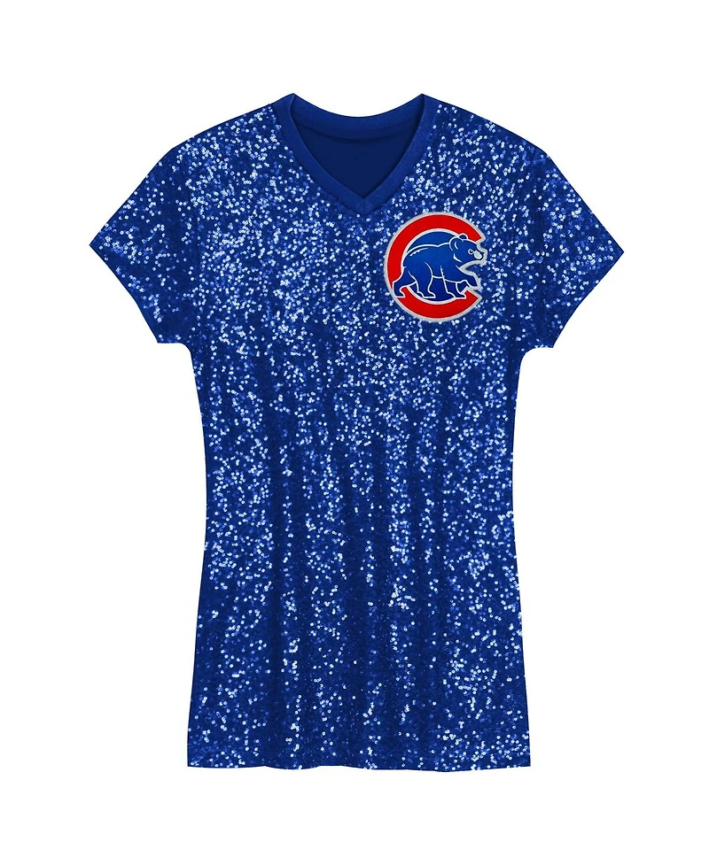 Outerstuff Big Girls Royal Chicago Cubs Sequin V-Neck Dress