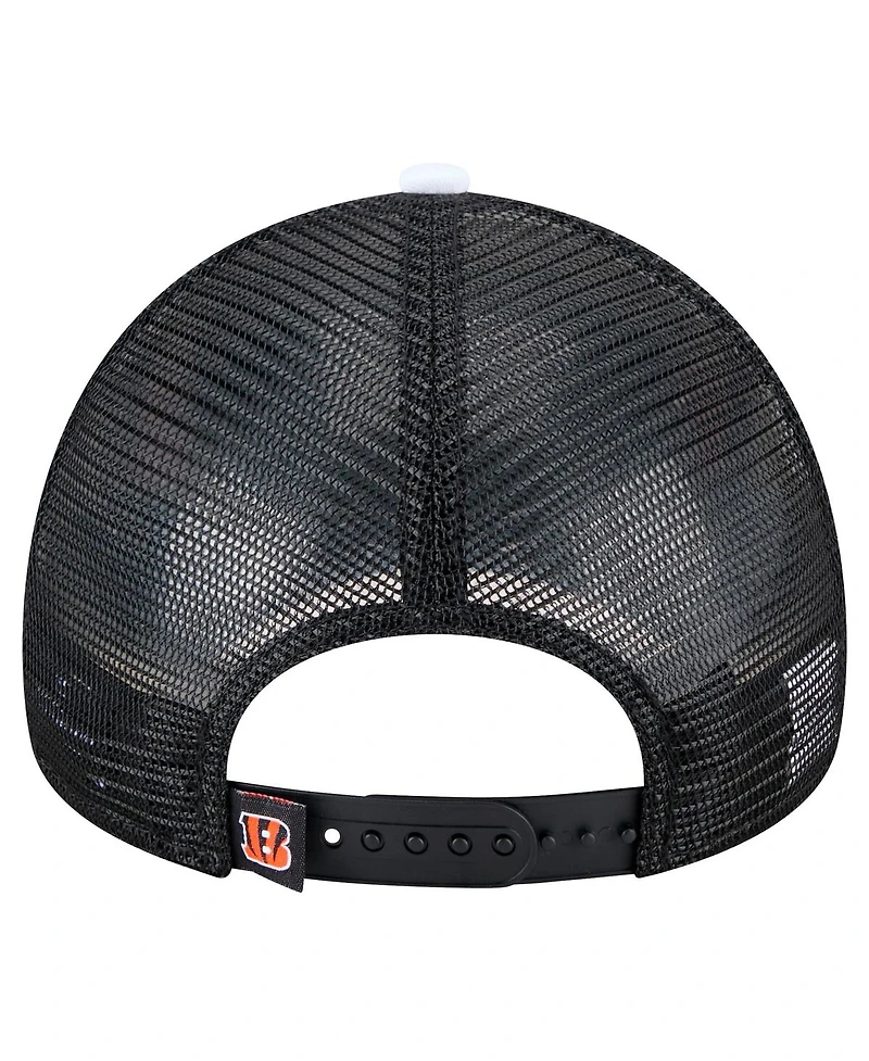 New Era Men's White/Black Cincinnati Bengals Sport Night Color Block 9FORTY A-Frame Trucker Adjustable Hat