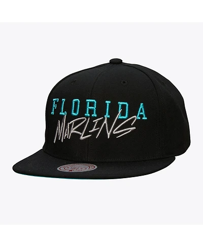 Mitchell & Ness Men's Black Florida Marlins Team Tagged Snapback Hat