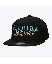 Mitchell & Ness Men's Black Florida Marlins Team Tagged Snapback Hat