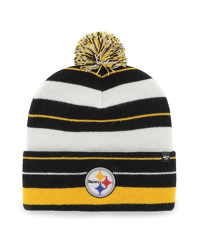 '47 Brand Men's Black Pittsburgh Steelers Powerline Cuffed with Pom Knit Hat