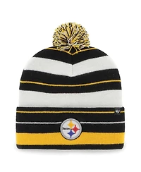 '47 Brand Men's Black Pittsburgh Steelers Powerline Cuffed with Pom Knit Hat