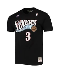 Mitchell & Ness Men's Allen Iverson Black Philadelphia 76ers Hardwood Classics Stitch Name Number T-Shirt