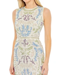 Women's Sleeveless Sequined High Neck Tea Length Dress
