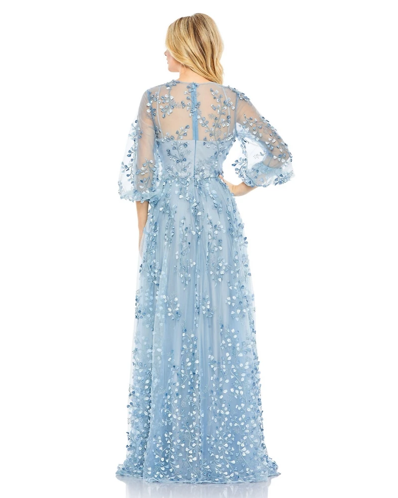 Mac Duggal Women's Embroidered Puff Sleeve A-Line Gown